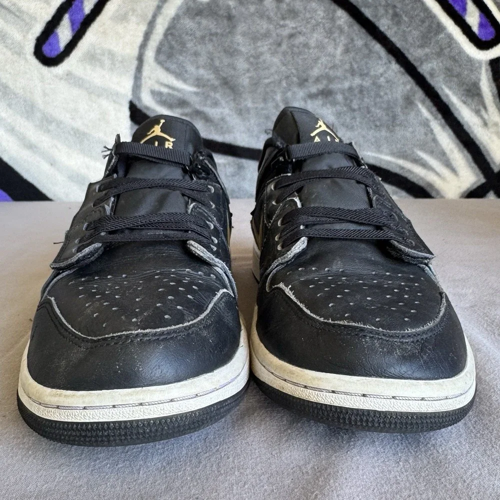 Size 10 - Air Jordan 1 FlyEase Low Black Metallic Gold White Dm1206-071